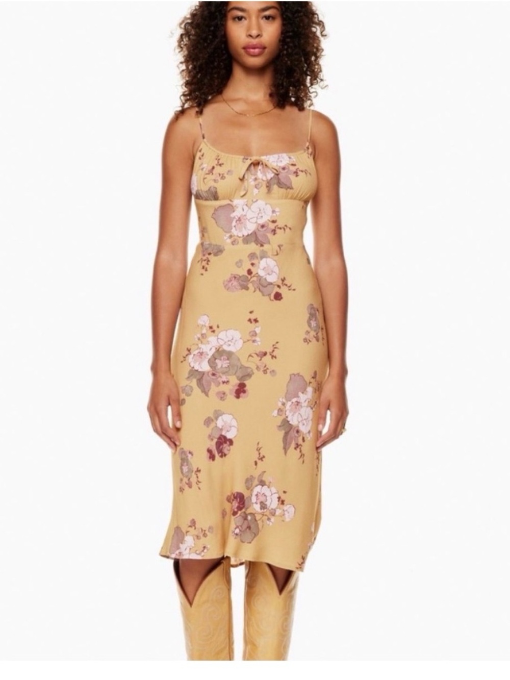 Wilfred New Floral Slip Midi Dress in Mustard